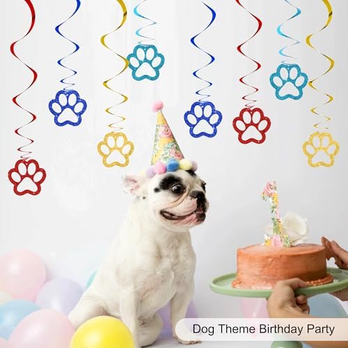 BEISHIDA 12 Pcs Pre-Strung Dog Hanging Swirl Decorations, Dog Birthday Themed Party Decoratios, Colorful Paw for Kids Boys Pet Birthday Party Baby Shower Supplies Decor - Image 6