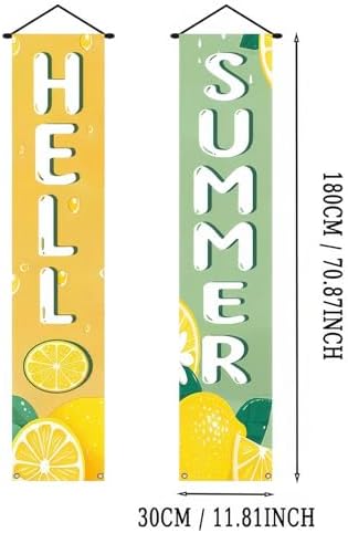 BlissYard 2pcs Hello Summer Door Banner Lemon Porch Banner Sign Sweet Summer Sunshine Front Door Hanging Decor Banners for Seasonal Home Hawaii Tropical Party Outdoor Decorations - Image 4