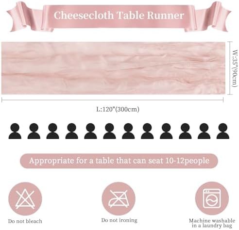 6 Pack Dusty Pink Cheesecloth Table Runner 35×120 Inch Fall Boho Home Decor - Image 3