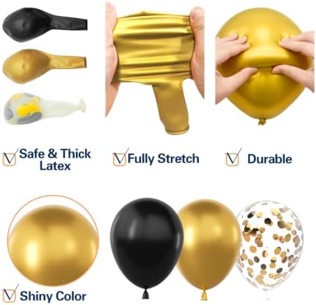 137Pcs Black and Gold Balloons Garland Arch Kit with Stars - 5 10 12 18 inch Black Gold Confetti Latex Party Balloons for 2026 New Year Graduation Retirement Decorations Birthday - Image 4