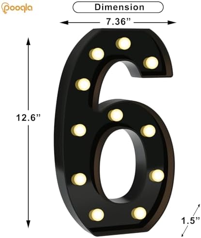 Pooqla 6th Birthday Decorations for Boys, Large Black Light Up Numbers - Image 4