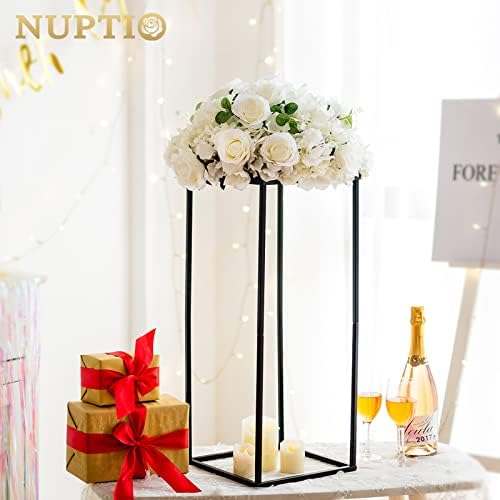 NUPTIO Black Vase Wedding Centerpieces, Geometric Stand, 23.6" Tall, 10 Pcs - Image 2