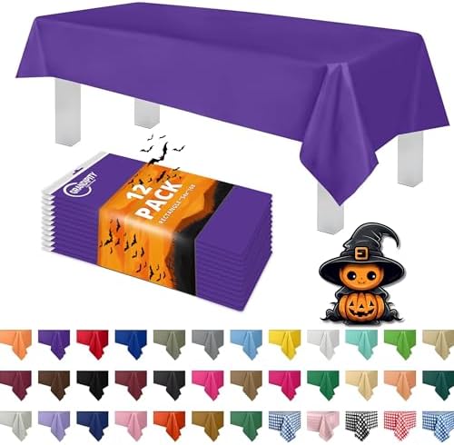 Grandipity Plastic Table Cloth Disposable 12 Pack 54” x 108” Rectangle by Grandipity