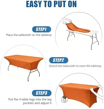 6FT Orange Table Cloth - 2 Pack Fitted Stretch Rectangle Spandex Tablecloth, Washable Table Cover for Party, Picnic, Wedding, Banquet, Birthday and Festival(30" x 72") - Image 4