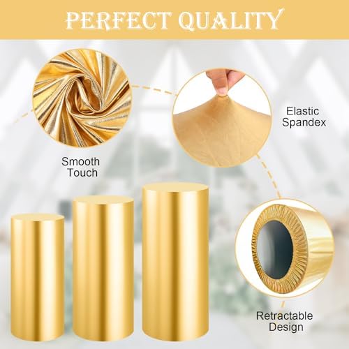 SaitiMade Set of 3 - Gold Cylinder Pedestal Stand Covers - Image 3