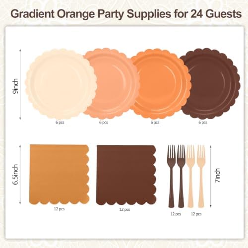 Orange Plates Napkins and Forks Party Supplies for Fall Harves Serves 24 - Image 3
