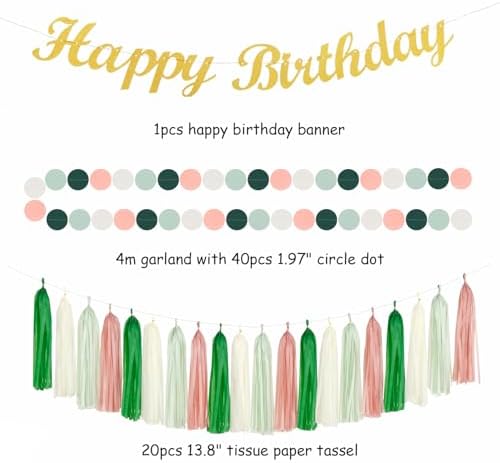 Olive Sage-Green Beige Happy-Birthday Party-Decorations - 31pcs Women Girls Adults Paper Lanterns Streamers Banner,Tissue Pom Poms Decor,Flower Fans Tassels Graland Boho Neutral Supplies Hugmoon - Image 3