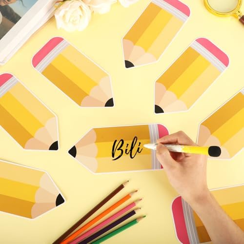 54Pcs Pencil Cutouts Pencil Name Tags, Classroom Pencils Themed Bulletin Board Paper Cutouts, Back to School Pencils Decorations with Glue Points for Student Teacher Supplies Locker Door Wall Decor - Image 6