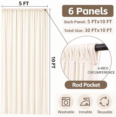 30x10FT Ivory Backdrop Curtains for Parties Wrinkle Free Drapes - Image 5