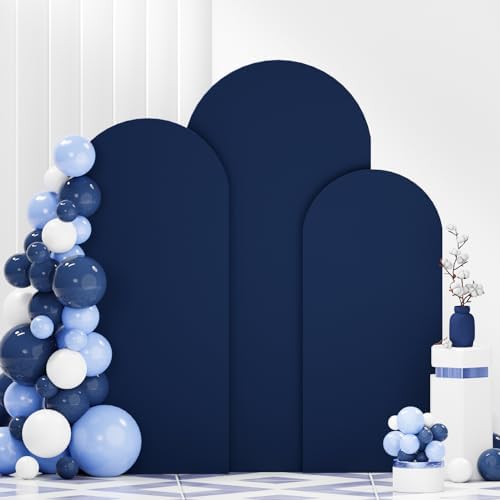 FANPROMS Arch Backdrop Cover Set of 3 Navy Blue Arch Covers 4FT 5FT 6FT Spandex Round Top Wedding Arch Covers Set Stretchy Chiara Backdrop Covering 2-Sided Arched Covers for Birthday Party Decoration - Image 4