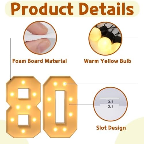 imprsv 80 Marquee Numbers, 3FT Light Up Numbers for 80th Birthday Decor - Image 4
