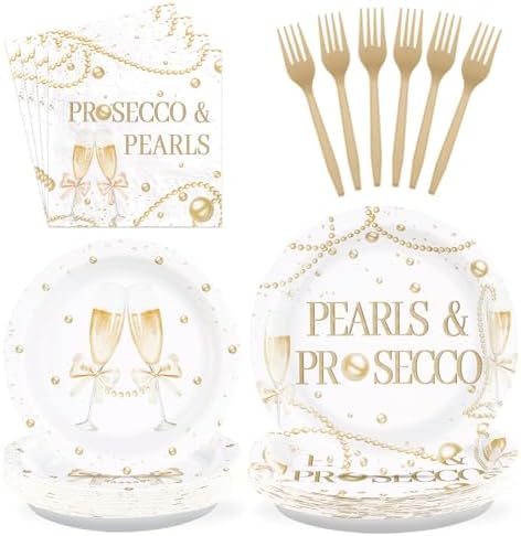 Grencian 96 Pcs Pearls and Prosecco Bridal Shower Decorations, Serves 24 by Grencian