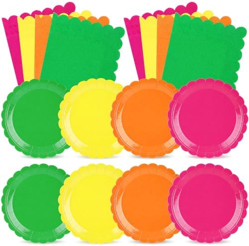 120 Pcs Colorful Plates and Napkins 7in Neon Plates Party Supplies by Tiangrid