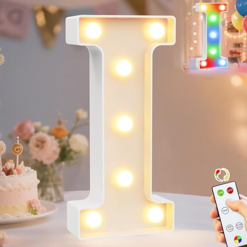 Pooqla LED Light Up Letters, Warm White and Colorful Lighted Marquee Letters with Remote, Lighted Letter for Party Birthday Decorations, Gift for Girls Boys Night Light, Wedding Home Decor, Letter I by Pooqla