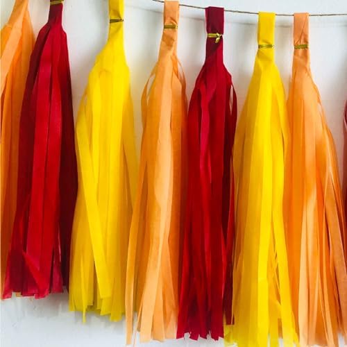 We Moment Red Orange Yellow Tissue Paper Tassels Party Tassel Garland Banner for Birthday Thanksgiving Party Decoration, DIY Kits,15PCS - Image 2
