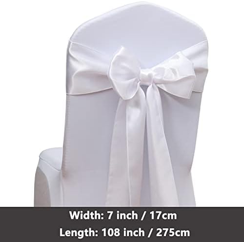 White Chair Sashes 50 Pack, White Chair Bows for Wedding Party Birthday Decor, Satin Ribbons Ties for Church Ceremony Event Decor - Image 3
