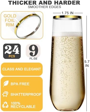 24 Pack Plastic Champagne Flutes, 9 Oz Disposable Wine Mimosa Glasses - Image 5