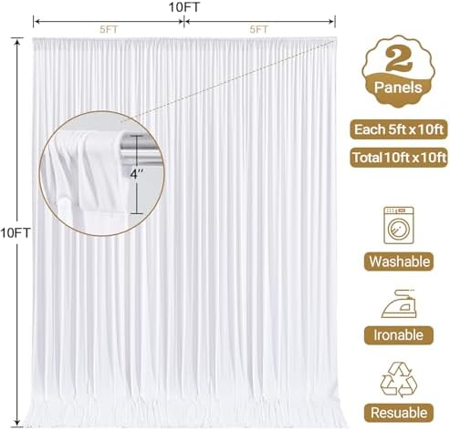 White Backdrop Curtain 10x10ft - Wrinkle Free Polyester Photo Curtain Backdrop Wedding Back Drop Fabric Drapes for Party Decorations Background for Photography - Image 6