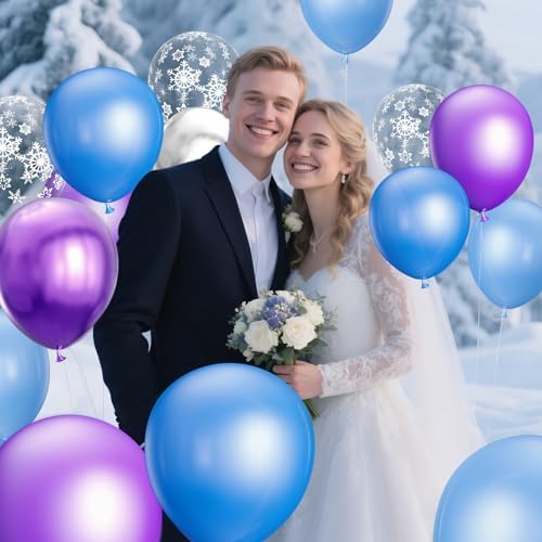 68Pcs Purple and Blue Party Balloons Kit 12 Inch Pearl Light Blue Metallic Purple Silver Snowflake Balloons with Ribbons for Winter Theme Birthday Wedding Girls Party Decorations. - Image 7