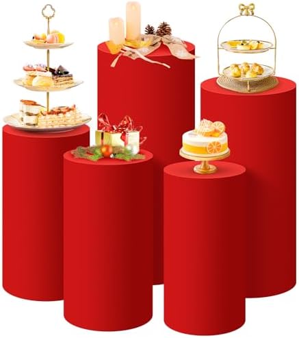 SaitiMade Set of 5 - Red Cylinder Pedestal Stand Covers by SaitiMade