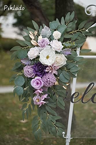 Faux Flower Swag Set of 2 for Wedding Welcome Signs Floral Swag Wedding Reception Ceremony Signs Decor (Purple) - Image 6