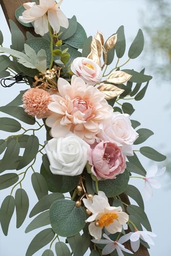 Faux Flower Swag Set of 2 for Wedding Welcome Signs Floral Swag Wedding Reception Ceremony Signs Decor (Champagne & Pink) - Image 4