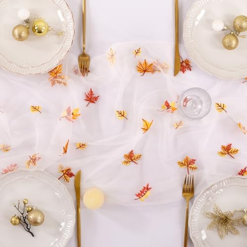 Maple Leaf Table Runner Fall Tulle Gauze Sheer Cheesecloth Party Home Decor - Image 4