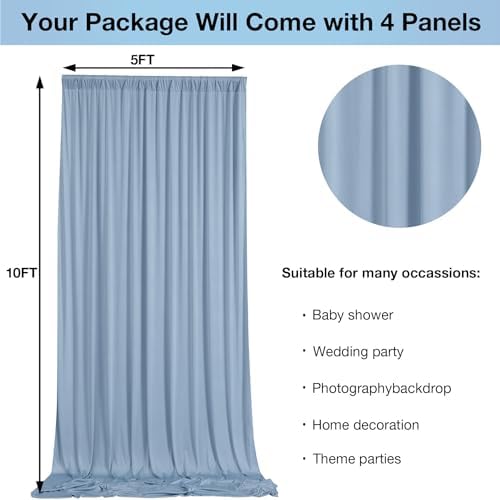 20ftx10ft Wrinkle Free Dusty Blue Backdrop Curtains for Parties, Silky Polyester Photo Backdrop Drapes 4 Panels 5x10ft Back Drop Cloth for Wedding Birthday Baby Shower Photography Background - Image 3