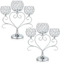 2 Pcs 3-Arm Heart Tea Light Candle Holder - Crystal & Metal Wedding Centerpiece Decor, Sparkling Table Decor for Anniversaries/Romantic Tabletop Home/Dinner Party/Events (2, Silver) by kehail