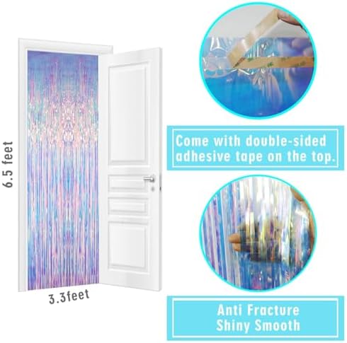 GOER 3.2 ft x 6.5 ft Metallic Tinsel Foil Fringe Curtains Party Photo Backdrop Party Streamers for Mermaid Birthday Party Decorations(3 Packs,Iridescent) - Image 5