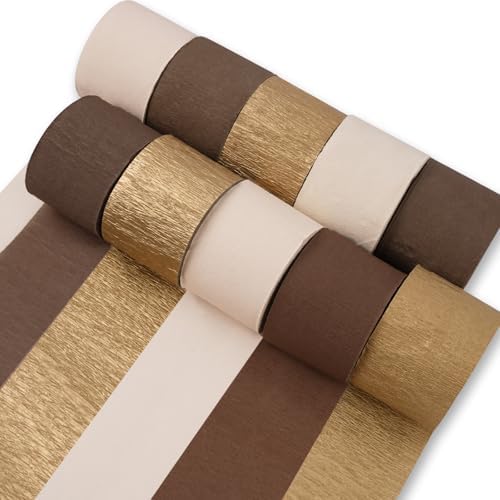 PartyWoo Brown Crepe Paper 10pcs 820 FT Boho Neutral White Streamers by PartyWoo
