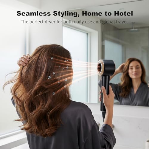 CIVEYA Dual Voltage Hair Dryer for European Travel & Home Use, 110,000RPM Fast Drying Ionic Blow Dryer with Diffuser, Lightweight/Quiet/Portable Hairdryer with 4 Temps, 3 Speeds & Cool Shot Black - Image 6