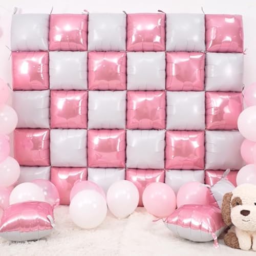 25PCS Pearl Pink White Square Foil Balloons Wall Backdrop - Image 3