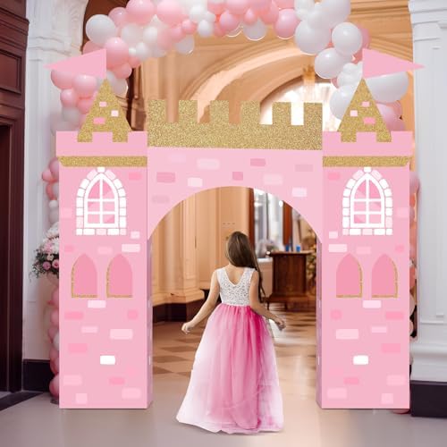 Bucherry 13 Pcs Princess Birthday Party Decor Pink Large Castle Backdrop - Image 6