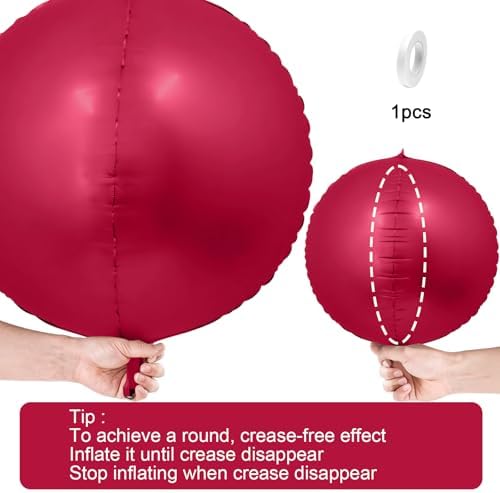 12PCS Burgundy Red Round Foil Balloons 22" 15" 10" Large Chrome Red Balloon - Image 7