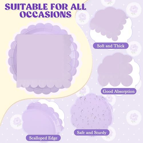 120 Pcs Purple Plates and Napkins 7In Scalloped Plates Napkins Set - Image 3