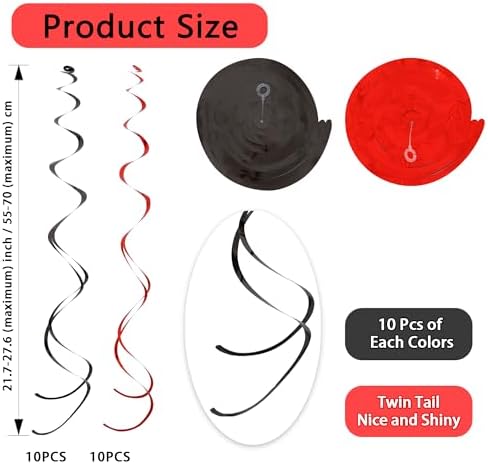 BEISHIDA 20Pcs Red Black Hanging Swirls Casino Birthday Graduation Decor - Image 2