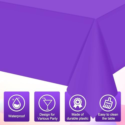16 Pack Purple Plastic Tablecloth for Rectangle Tables, Premium Decorative Purple Disposable Table Cloths for Parties, Rectangle Party Table Cover for Birthday Anniversary Graduation, 54x108 Inch - Image 3