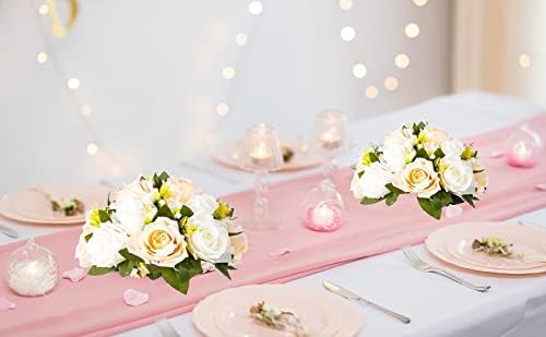 Flower Balls Table Rose Centerpieces: 2 Pcs Fake Flowers Champagne White - Image 6