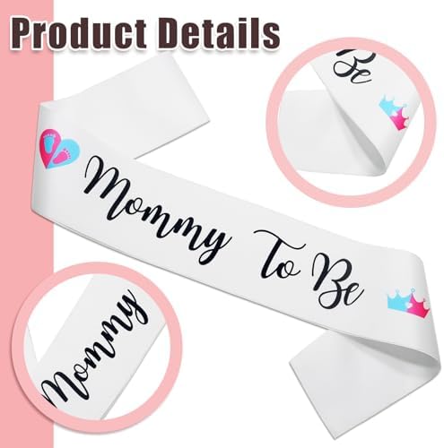 MILVOWOC 2 Pack Baby Shower Sash Set - White Satin Mommy to Be Sash & Daddy to Be Badge, Gender Reveal Gift & Pregnancy Party Decorations with Adjustable Ribbon, Baby Shower Decor - Image 2