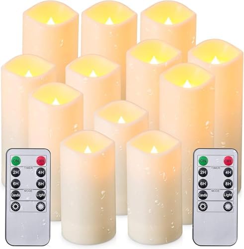 Flameless Candles with Remote Control Waterproof Outdoors & Indoors, Battery Candles with Remote Timer, Decorative Remote Led Candles. (D 2.2''X H 4'' 5'' 6'' 7'') -12-Pack. by CAKETYCG