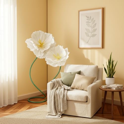 2 Pcs 5ft Large Paper White Poppy Flower Giant Artificial Poppies - Image 6