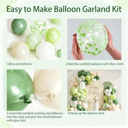 Blocesa Pearl Green White Balloons Arch Kit Double Stuffed, Party Decor. - Image 3
