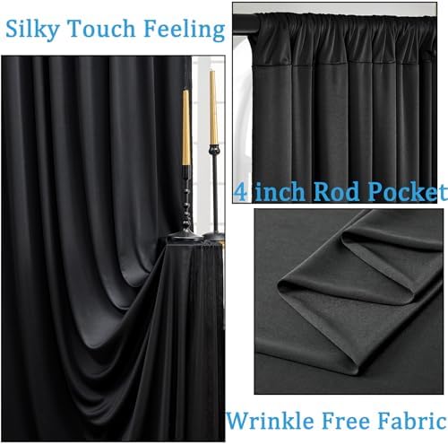 20ft x 10ft Wrinkle Free Black Backdrop Curtains for Parties, 4 Panels 5x10ft Silky Polyester Black Photo Backdrop Drapes for Wedding Graduation Birthday Party Photography Background - Image 2
