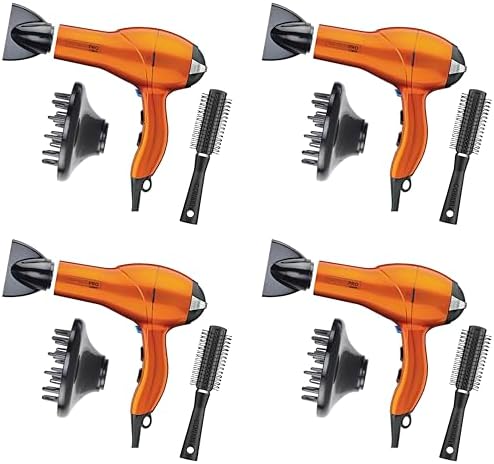 Infiniti PRO CONAIR Hair Dryer with Diffuser,Professional AC Motor,Tourmaline Ceramic Technology Blow Dryer,Includes Concentrator and Blowout Brush,Amazon Exclusive,Orange,(Pack of 4) by conair
