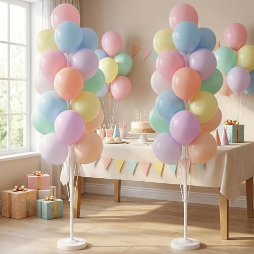 Pastel Balloon Column Kit Set of 2 With Macaron Latex Balloons Stand Included - Base,Pole,Balloon Tower Backdrop Decoration for Wedding,Baby Shower,Bridal,Graduation,Birthday,Easter Party,Bachelorette - Image 7