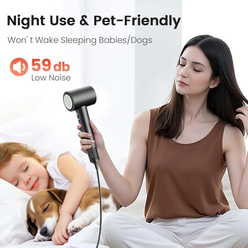 Hair Dryer, 160,000 RPM High-Speed Ionic Blow Dryer for Fast Drying, Professional Lightweight Hairdryer with Diffuser, Magnetic Nozzle, 4 Temps & 2 Speeds, Low Noise for Travel - Black - Image 6