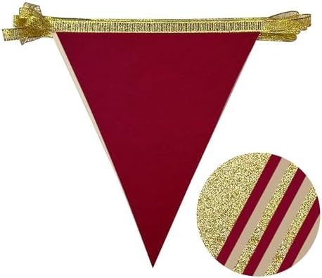 Burgundy Beige Gold Party Pennant Banner Flag Maroon Gold Hanging Glitter Paper Triangle Bunting for Graduation Birthday Bridal Shower Wedding Bachelorette Anniversary Party Decorations - Image 3