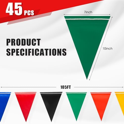 Safety Warning Highly Visible Pennant Banner Flags(45pcs,105ft,Multicolor) - Image 2