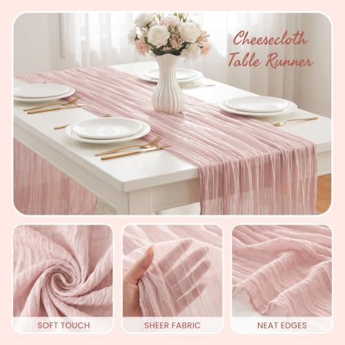 2 Pack Pink Cheesecloth Table Runner for Fall Birthday Party Home Decor - Image 5